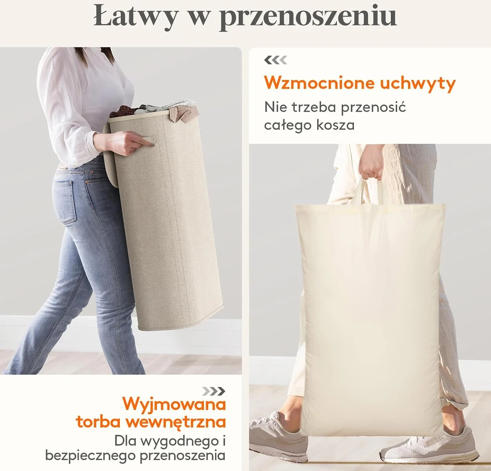 Lifewit skalbinių krepšys su dangčiu, siauras, 75 l, išimamas maišas, 42 x 24 x 75 cm, bežinis