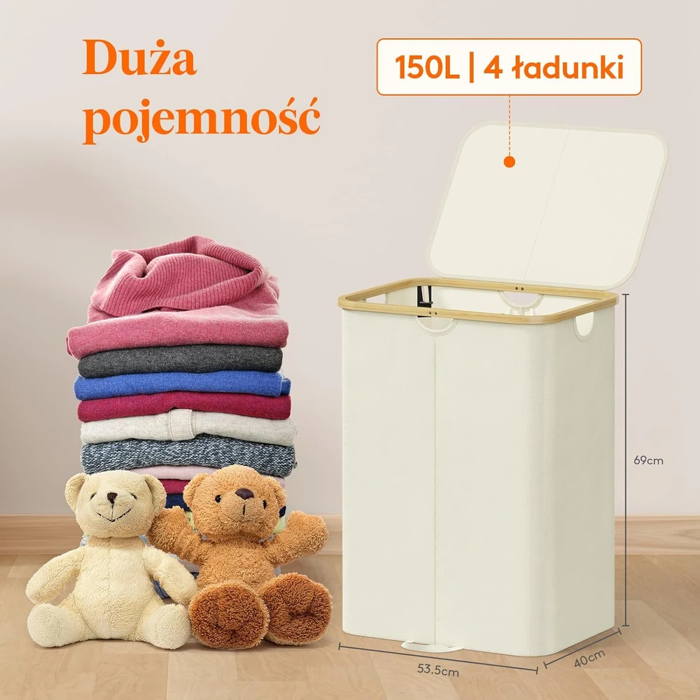 Lifewit sulankstomas skalbinių krepšys su dangčiu, 150 l, 2 skyriai, 23012