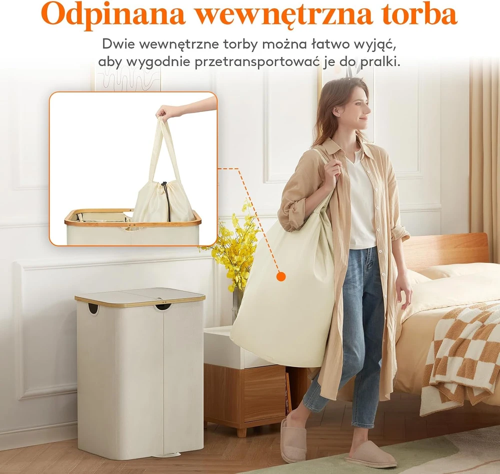 Lifewit sulankstomas skalbinių krepšys su dangčiu, 150 l, 2 skyriai, 23012