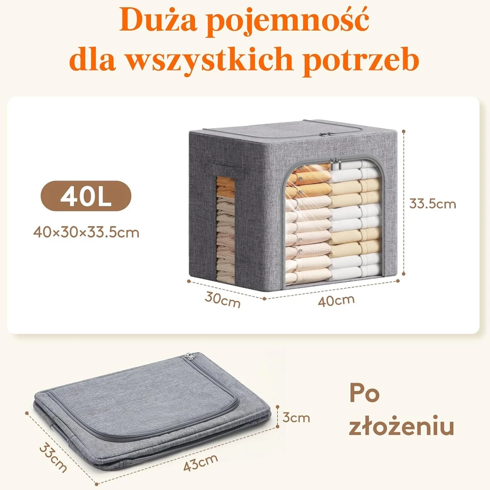 Lifewit sulankstomi drabužių laikymo konteineriai su metaliniu rėmu, 40 l, 3 vnt., 23224