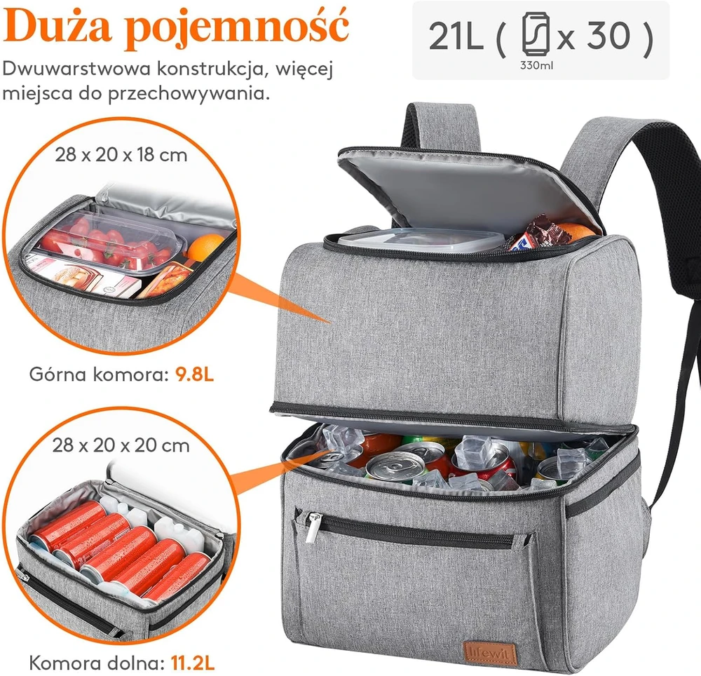 Lifewit termoizoliacinė kuprinė 21 l, iki 30 skardinių, nepralaidi skysčiams, QSLF230082GY