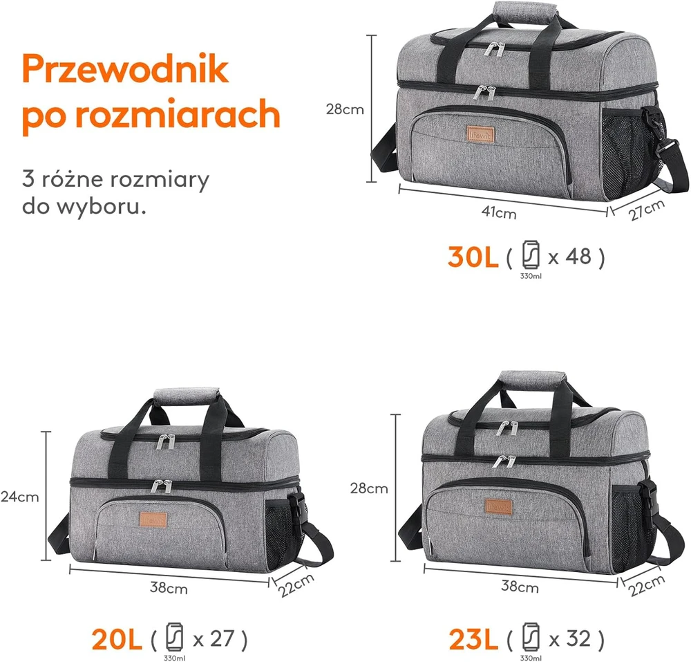 Lifewit termoizoliacinė šaldymo kuprinė, 23 l talpa, 37,8 x 22 x 28 cm, tamsiai pilka, LF230137