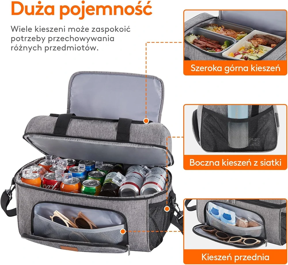 Lifewit termoizoliacinė šaldymo kuprinė, 23 l talpa, 37,8 x 22 x 28 cm, tamsiai pilka, LF230137