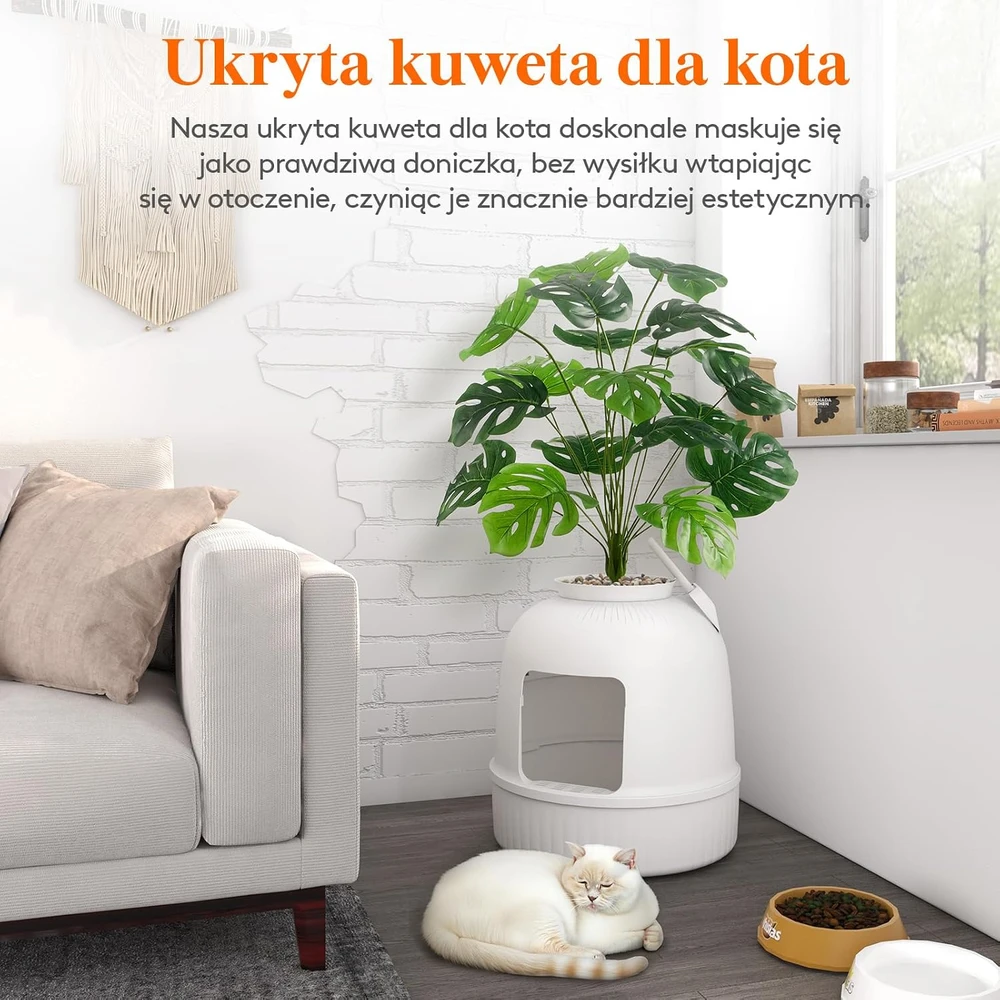Lifewit uždara kačių kraiko dėžė-dėklas su dirbtiniu augalu ir anglies filtru 23061