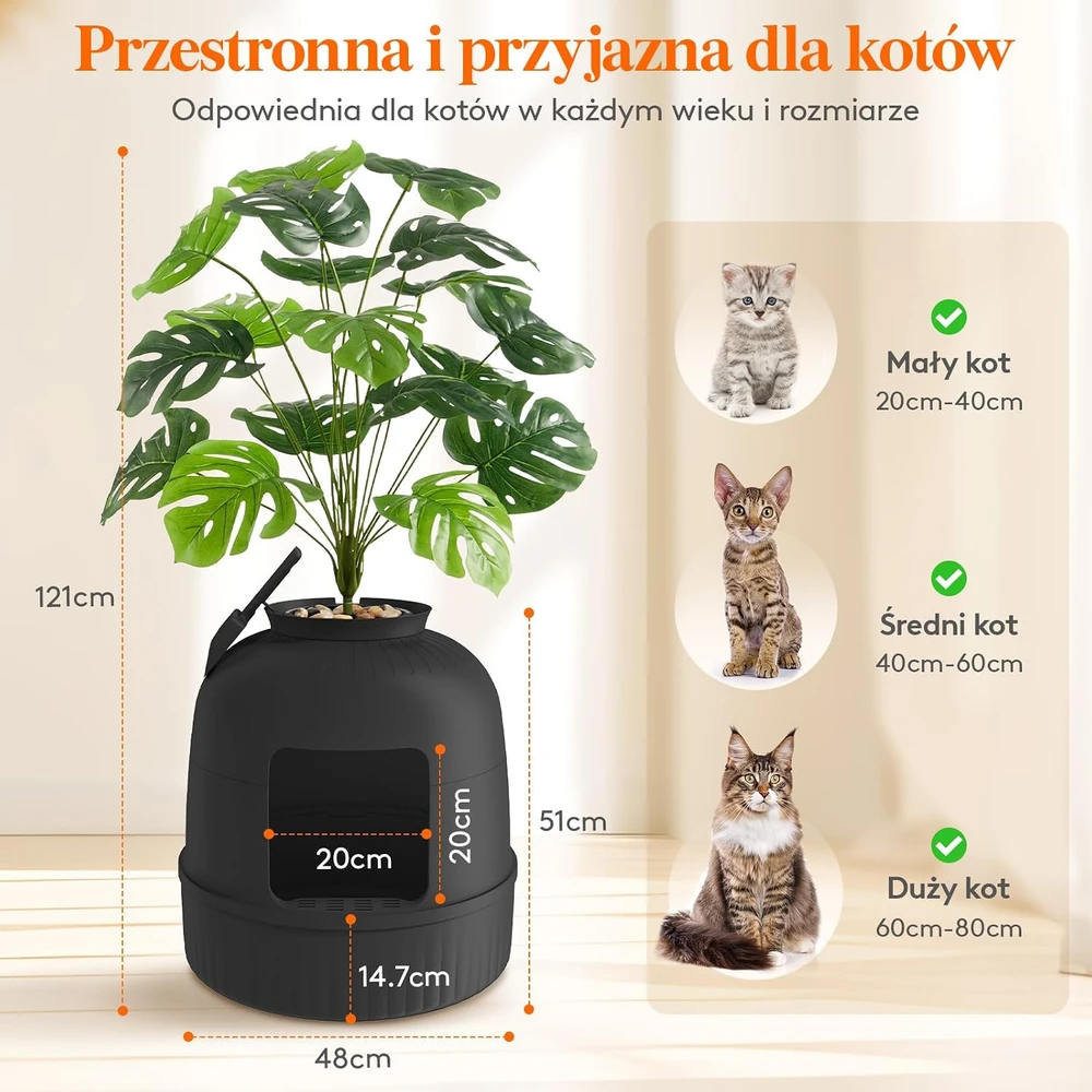 Lifewit uždaras kačių tualetas su kvapų šalinimo sistema ir dirbtiniu augalu DCLB01