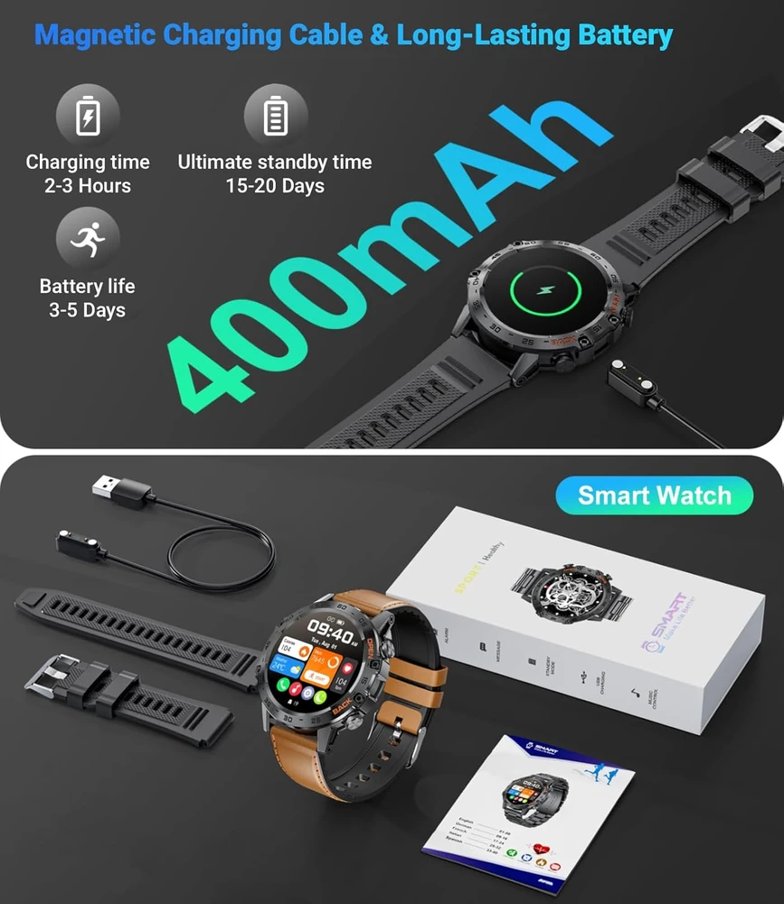 LIGE išmanusis laikrodis vyrams, 1,39 colio, kraujospūdžio ir širdies ritmo matavimas, Bluetooth skambučiai, 111 sporto režimų, IP67, BW1846F