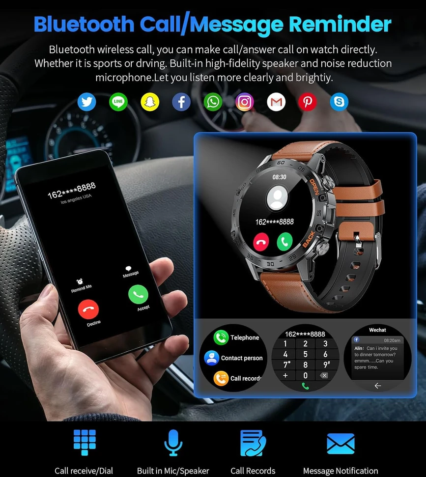LIGE išmanusis laikrodis vyrams, 1,39 colio, kraujospūdžio ir širdies ritmo matavimas, Bluetooth skambučiai, 111 sporto režimų, IP67, BW1846F