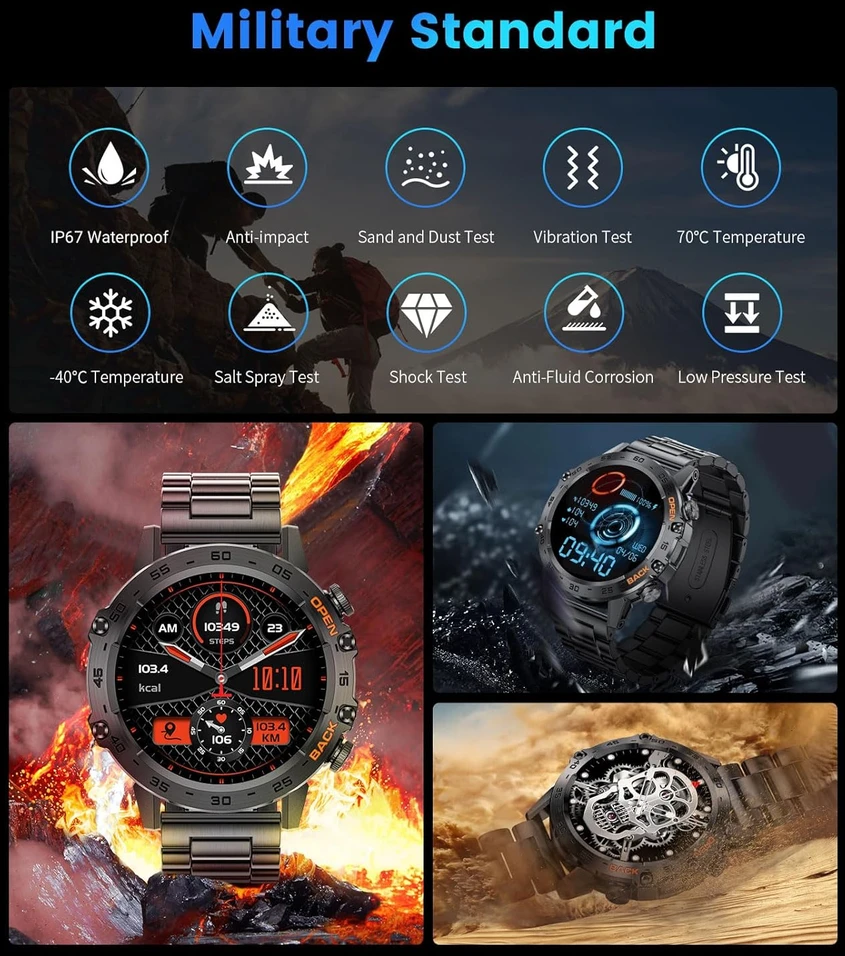 LIGE išmanusis laikrodis vyrams, AMOLED ekranas, atsparus, 120 sporto režimų, BW1846A