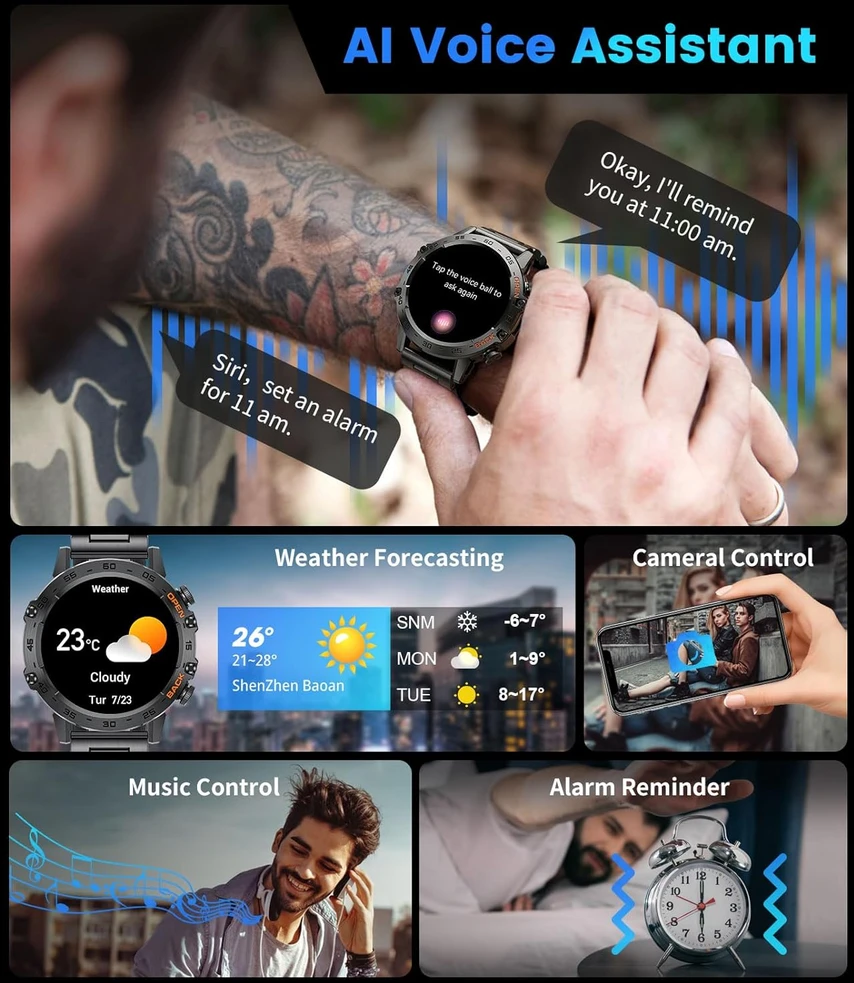 LIGE išmanusis laikrodis vyrams, AMOLED ekranas, atsparus, 120 sporto režimų, BW1846A