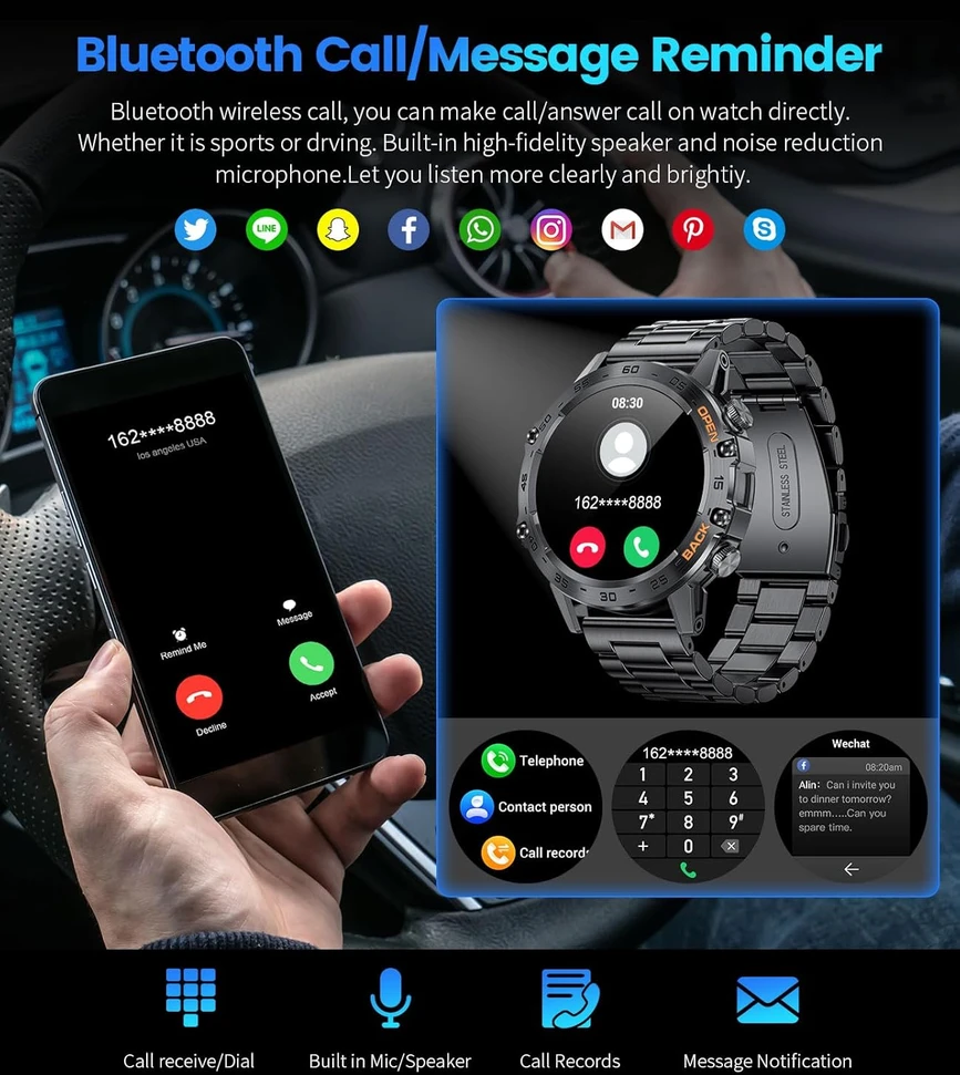 LIGE išmanusis laikrodis vyrams, AMOLED ekranas, atsparus, 120 sporto režimų, BW1846A
