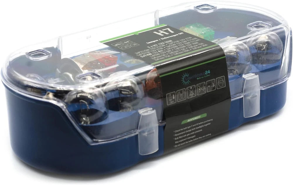 LIGHTWORLD24 automobilinių halogeninių lempučių ir saugiklių rinkinys H7 12 V 30 vnt. LW-H7EB30T