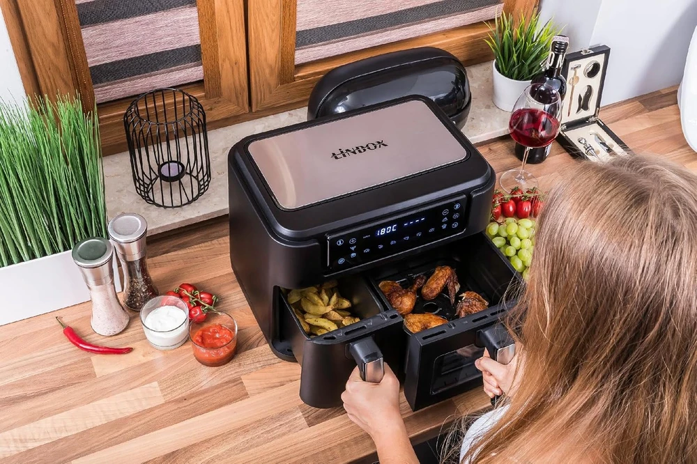 LINBOX karšto oro gruzdintuvė su 2 nepriklausomais krepšiais, 10 l, 2400 W, 6535