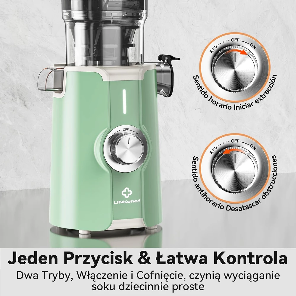 LINKChef lėtaeigė sulčiaspaudė, 200 W, 1,2 l talpa, 115 mm įkrovimo anga