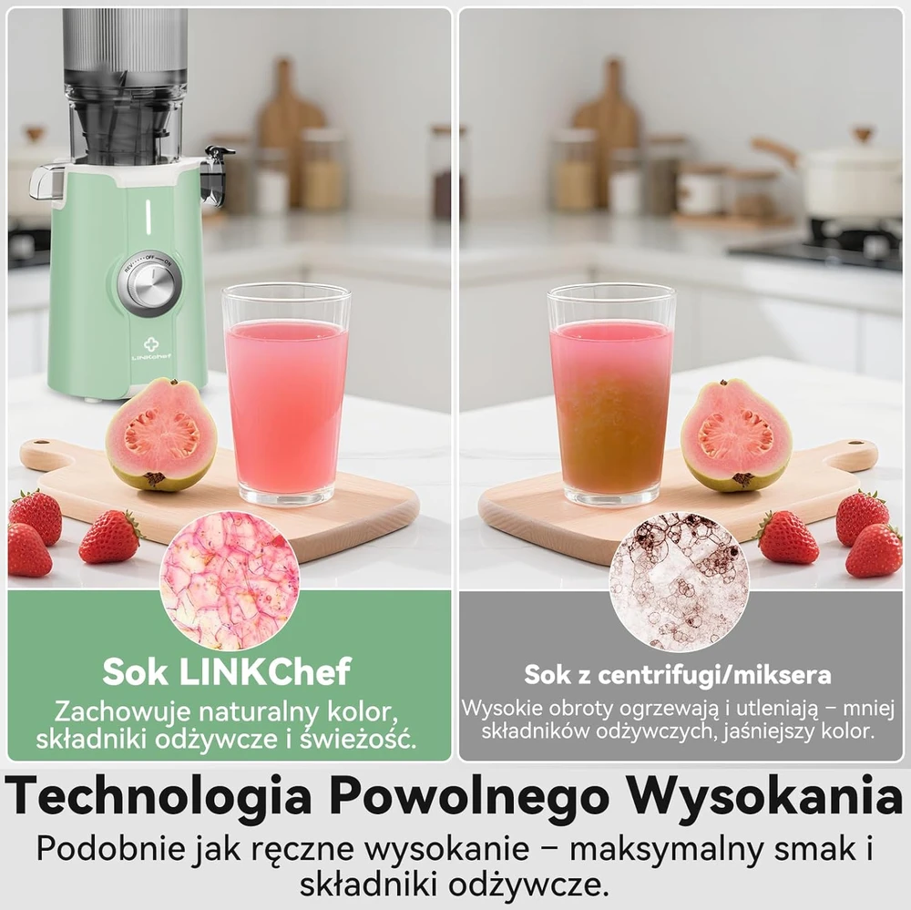 LINKChef lėtaeigė sulčiaspaudė, 200 W, 1,2 l talpa, 115 mm įkrovimo anga