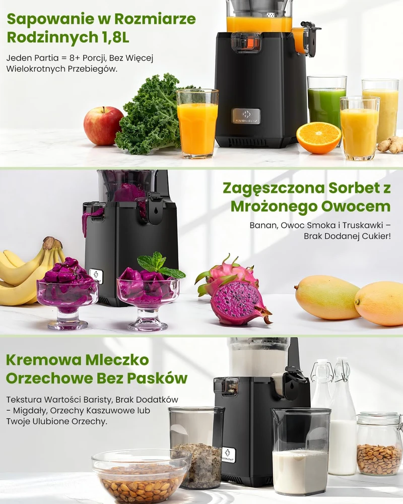 LINKChef lėtaeigė sulčiaspaudė, 250 W, 1,8 l talpa, 130 mm anga, be BPA