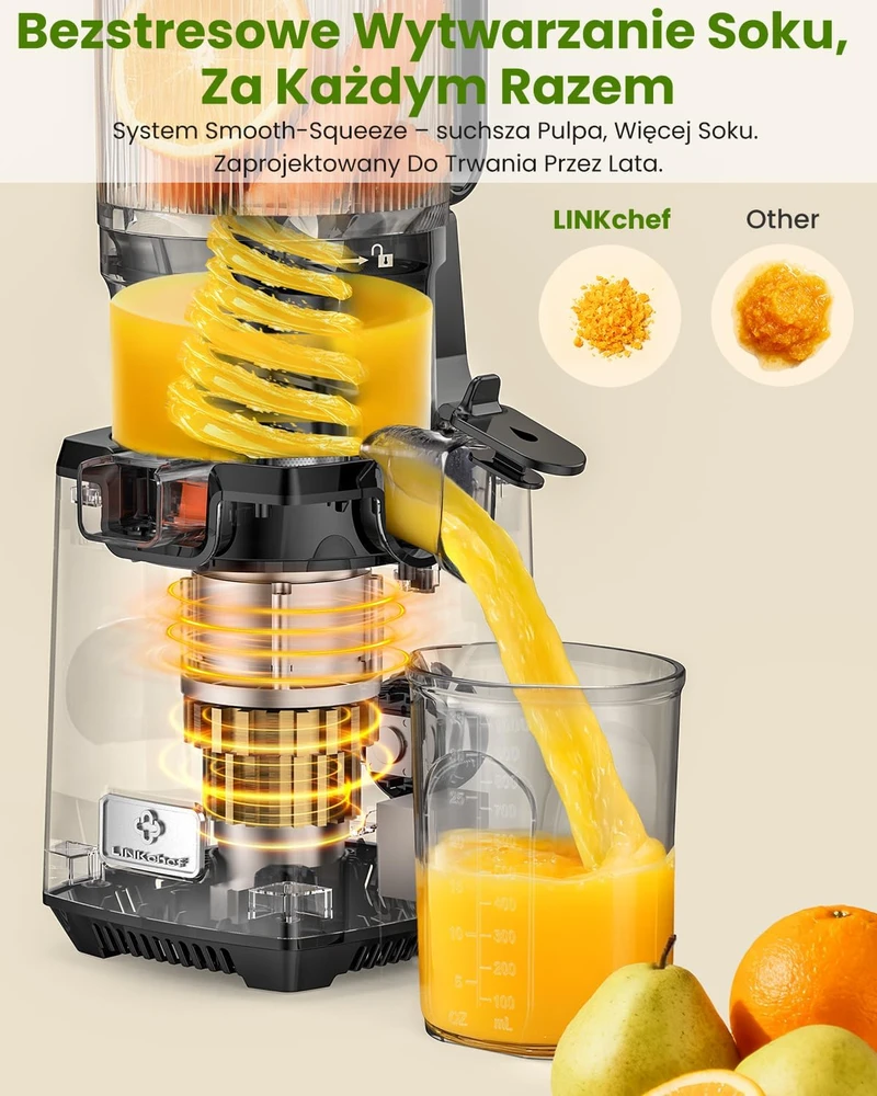 LINKChef lėtaeigė sulčiaspaudė, 250 W, 1,8 l talpa, 130 mm anga, be BPA