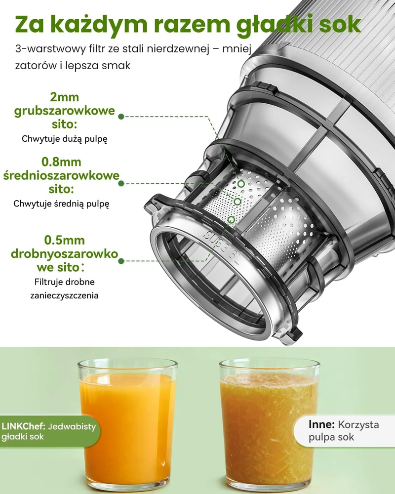 LINKChef lėtaeigė sulčiaspaudė, 250 W, 1,8 l talpa, 130 mm anga, be BPA