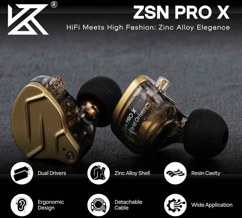 Linsoul į ausis įdedamos hibridinės laidinės ausinės su 3,5 mm jungtimi KZ ZSN PRO X