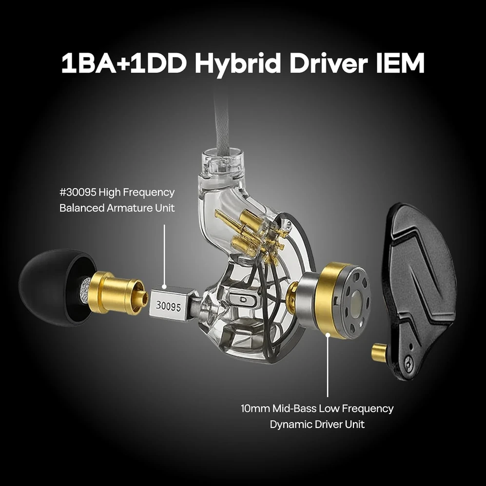 Linsoul į ausis įdedamos hibridinės laidinės ausinės su 3,5 mm jungtimi KZ ZSN PRO X