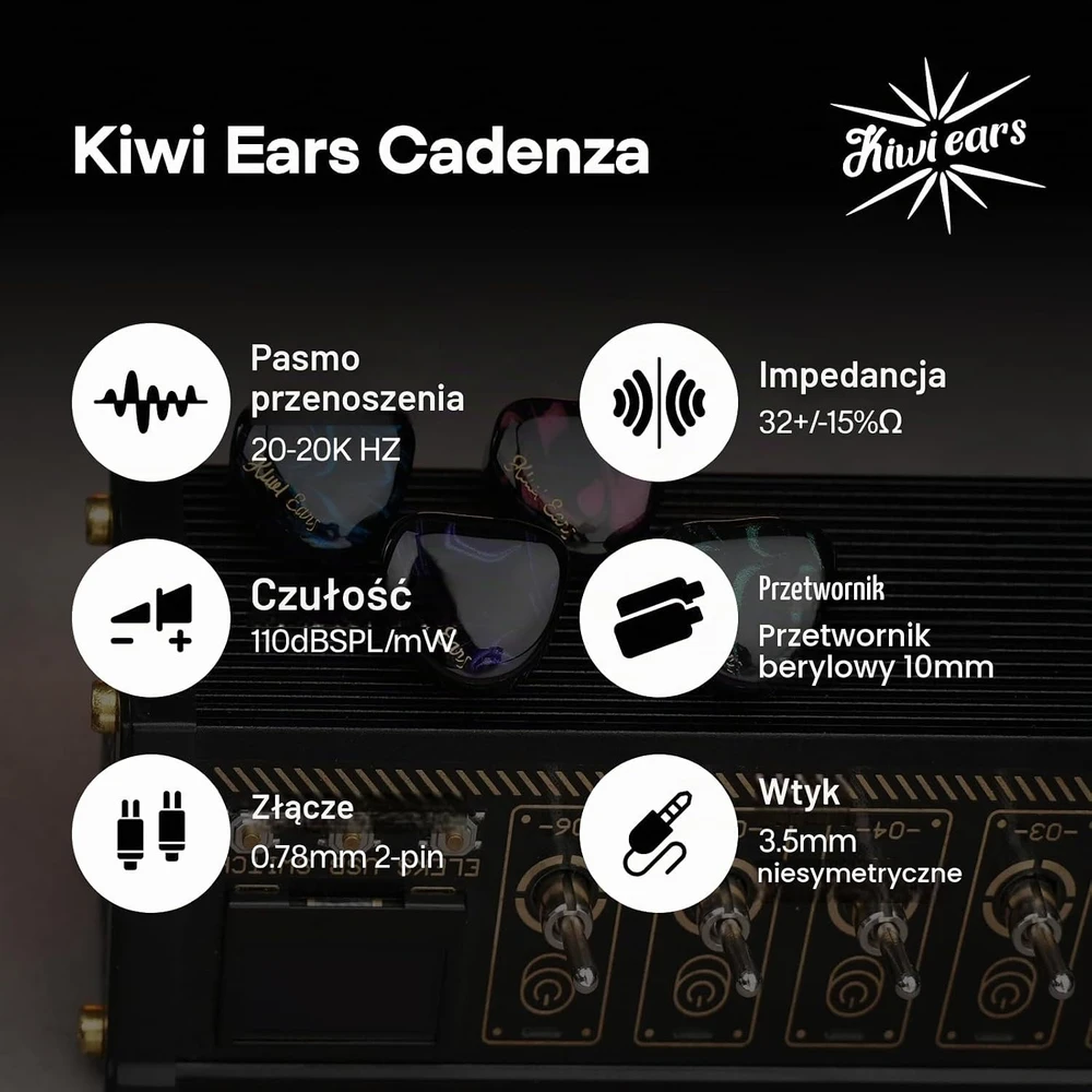 Linsoul į ausis įdedamos laidinės ausinės Kiwi Ears Cadenza, 10 mm, 3,5 mm