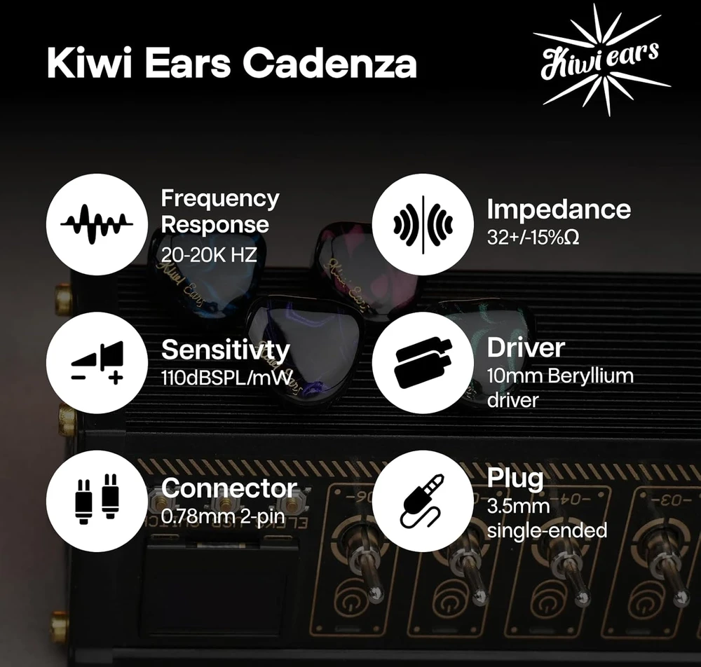 Linsoul į ausis įdedamos laidinės ausinės, 10 mm, 3,5 mm, Kiwi Ears Cadenza