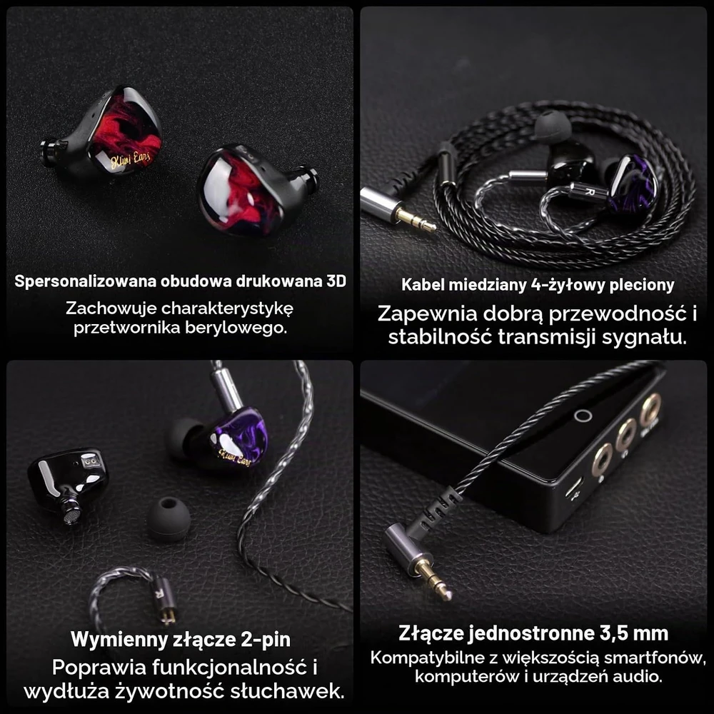 Linsoul į ausis įdedamos laidinės ausinės Kiwi Ears Cadenza, 10 mm, 3,5 mm