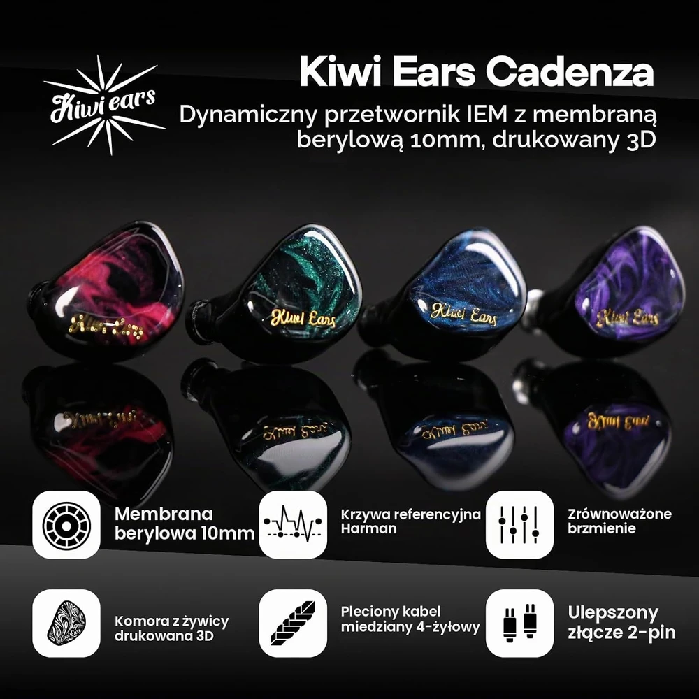 Linsoul į ausis įdedamos laidinės ausinės Kiwi Ears Cadenza, 10 mm, 3,5 mm