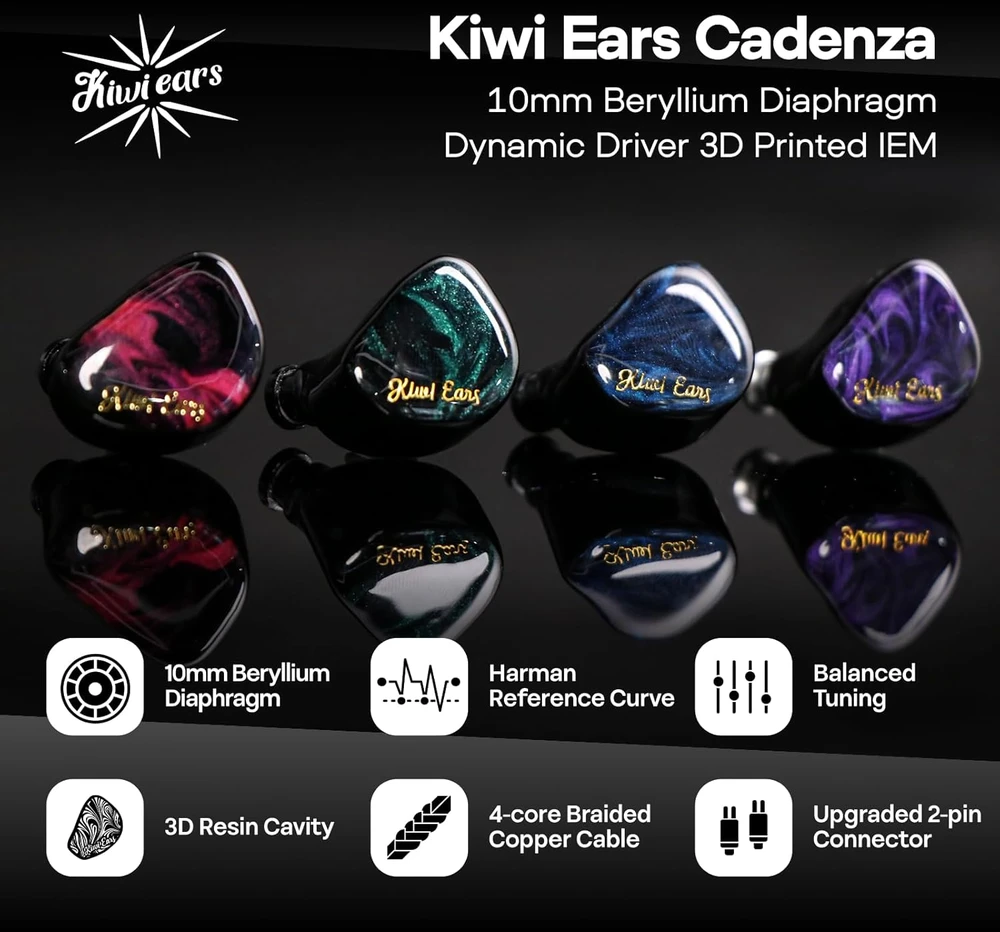 Linsoul į ausis įdedamos laidinės ausinės, 10 mm, 3,5 mm, Kiwi Ears Cadenza