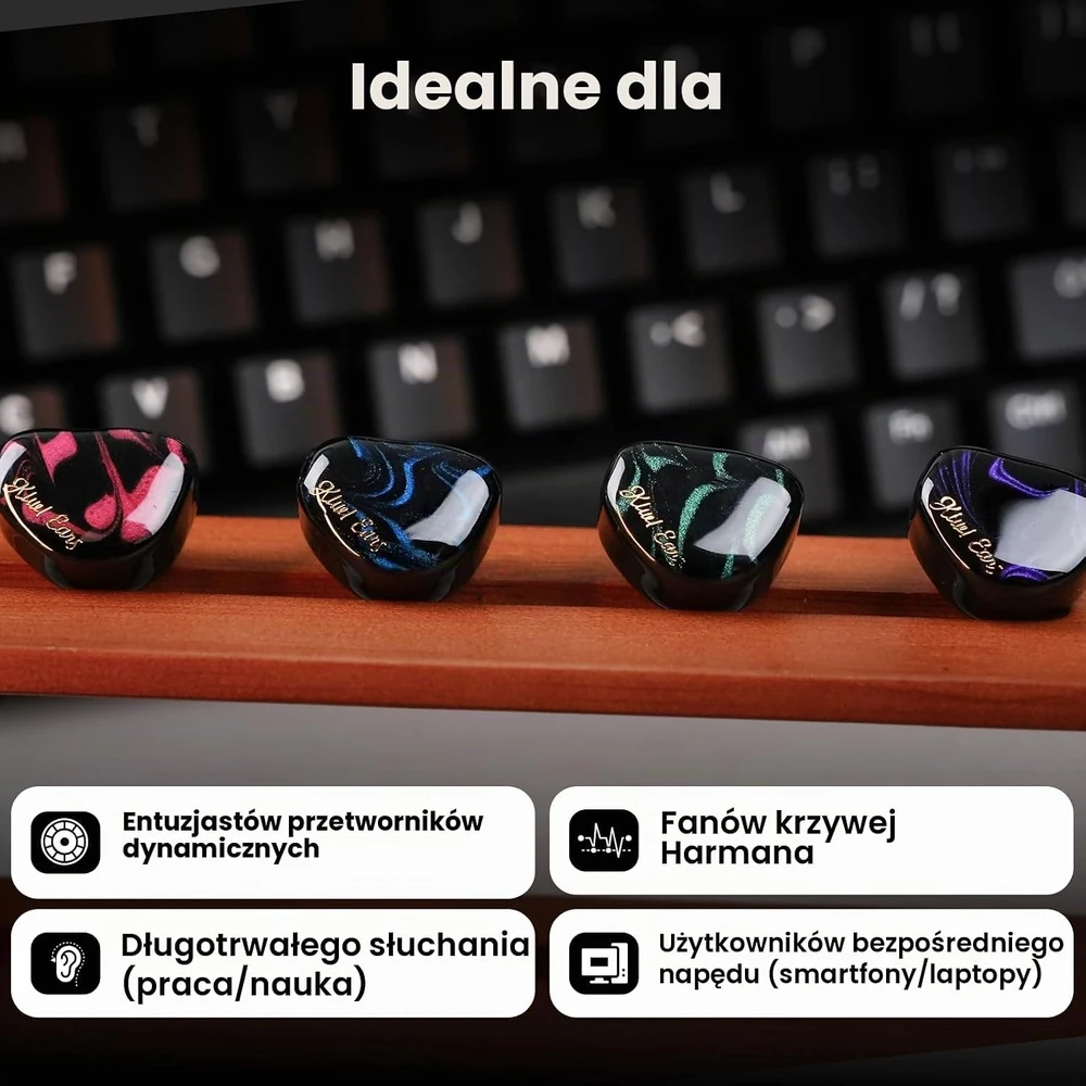 Linsoul į ausis įdedamos laidinės ausinės Kiwi Ears Cadenza, 10 mm, 3,5 mm
