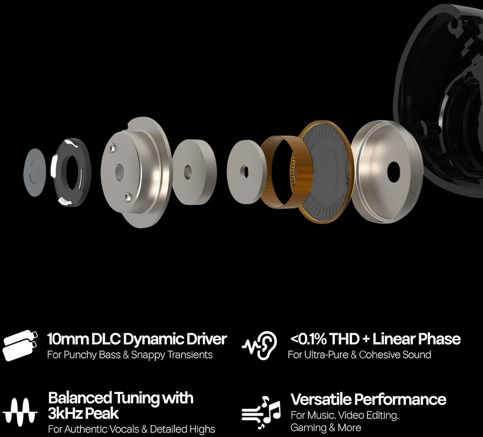 Linsoul į ausis įdedamos laidinės HiFi ausinės su 10 mm DLC keitikliu Kiwi Ears Belle