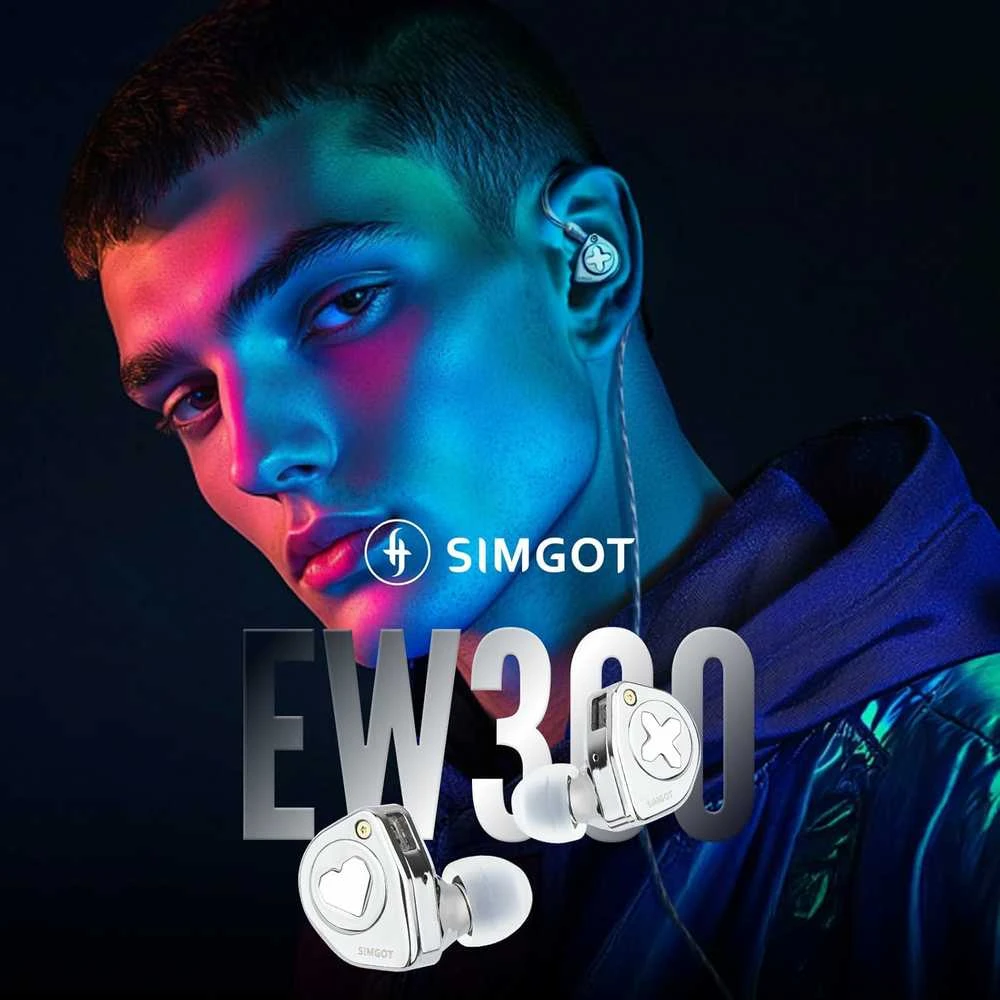 Linsoul SIMGOT EW300 laidinės hibridinės į ausis įkišamos ausinės su 1DD+1 planar+1 PZT, 3.5 mm, standartinė versija