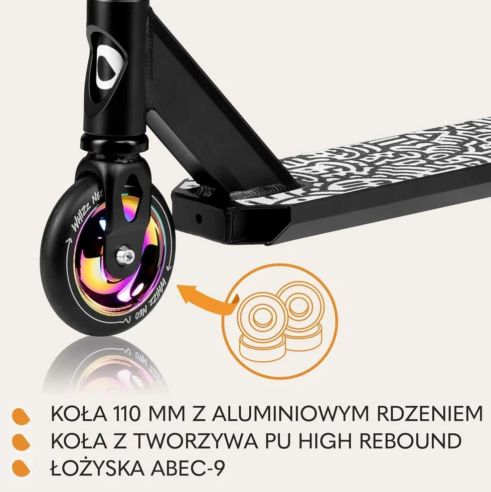 Lionelo akrobatinis paspirtukas vaikams ir suaugusiems, 110 mm PU ratai, ABEC-9 guoliai, iki 100 kg, Whizz