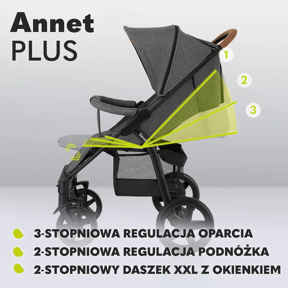 Lionelo Annet Plus sportinis vežimėlis iki 22 kg su EVA ratais LOANNET PLUS STONE CARAMEL