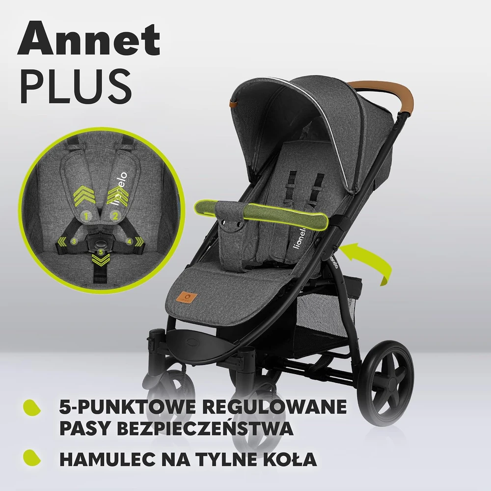 Lionelo Annet Plus sportinis vežimėlis iki 22 kg su EVA ratais LOANNET PLUS STONE CARAMEL