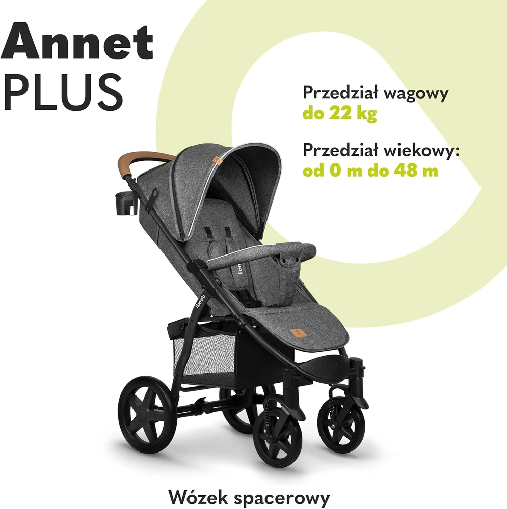 Lionelo Annet Plus sportinis vežimėlis iki 22 kg su EVA ratais LOANNET PLUS STONE CARAMEL