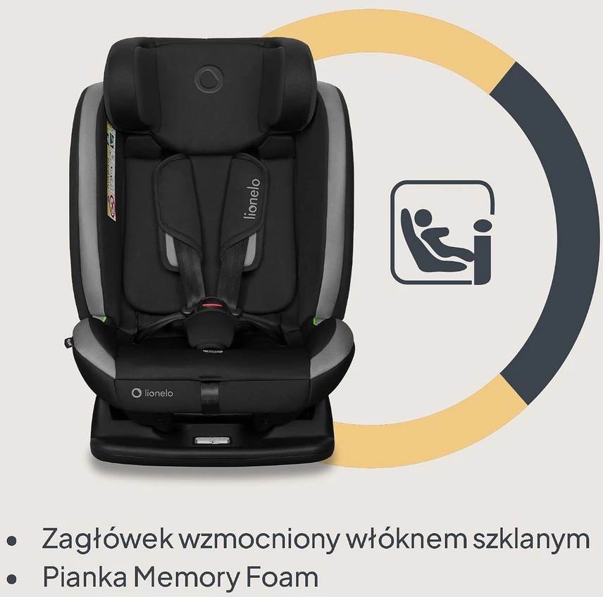 Lionelo automobilinė kėdutė Aart i-Size 40–150 cm, R129 i-Size, pilka