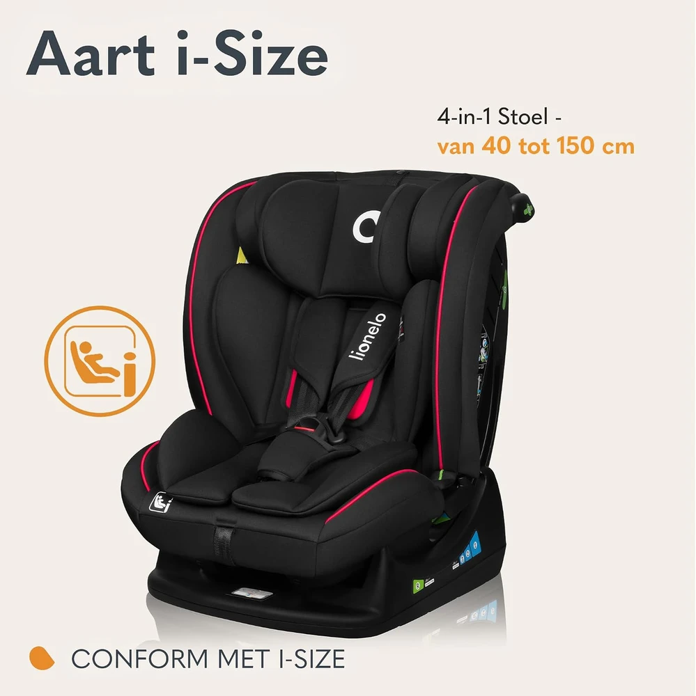 Lionelo automobilinė kėdutė Aart i-Size 40–150 cm, R129 i-Size, LO-AART I-SIZE Juodas CARBON Raudonas