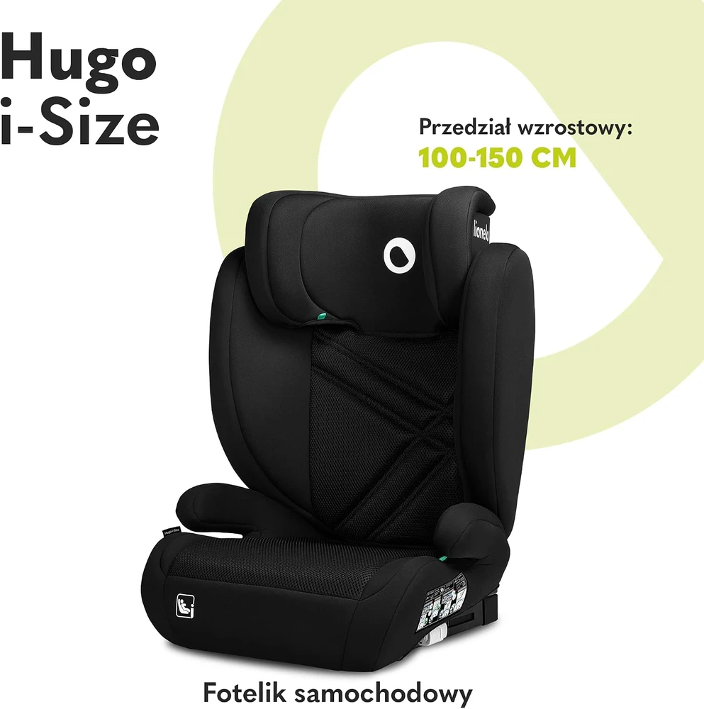 Automobilinė kėdutė Lionelo Hugo i-Size, 15-36 kg, Juodas Carbon