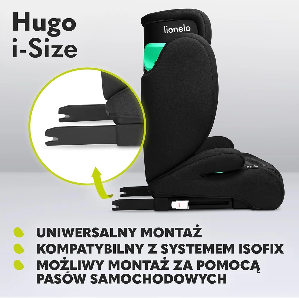 Automobilinė kėdutė Lionelo Hugo i-Size, 15-36 kg, Juodas Carbon