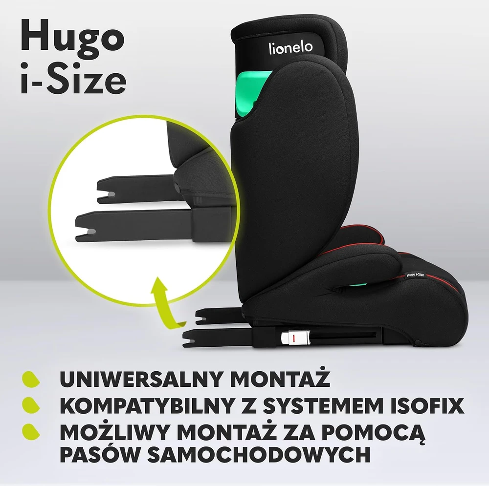 Lionelo automobilinė kėdutė Hugo i-Size 100–150 cm su ISOFIX LO-HUGO I-SIZE Juodas Pilkas