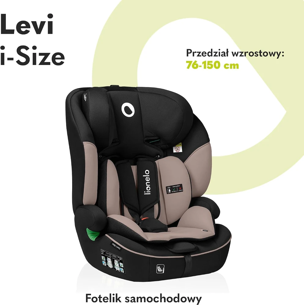 Lionelo automobilinė kėdutė Levi i-Size 76–150 cm, R129, smėlio spalvos LOLEVI ISIZE BEIGE LATTE