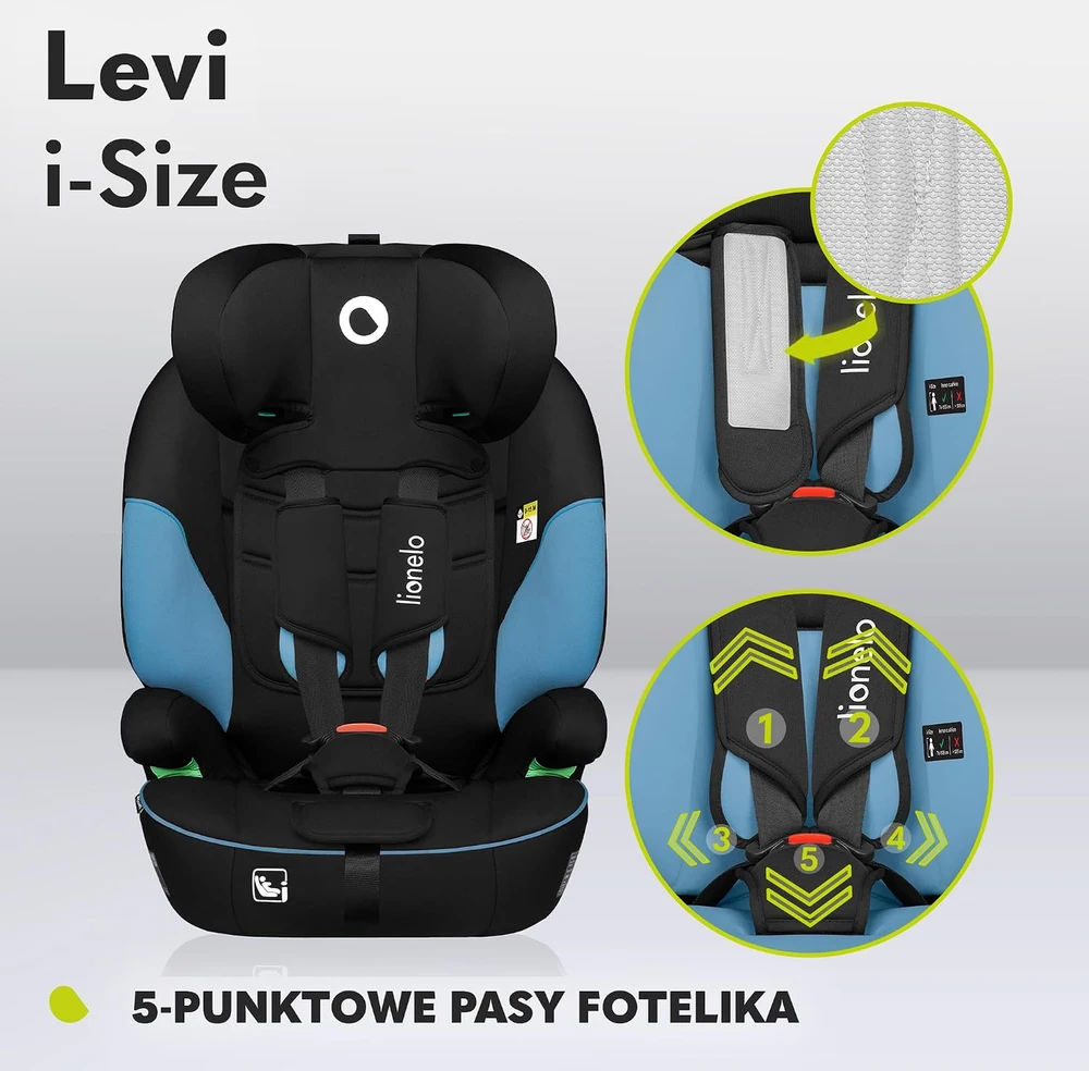 Lionelo automobilinė kėdutė Levi i-Size 76–150 cm, R129, LO-LEVI I-SIZE Mėlynas COBALT