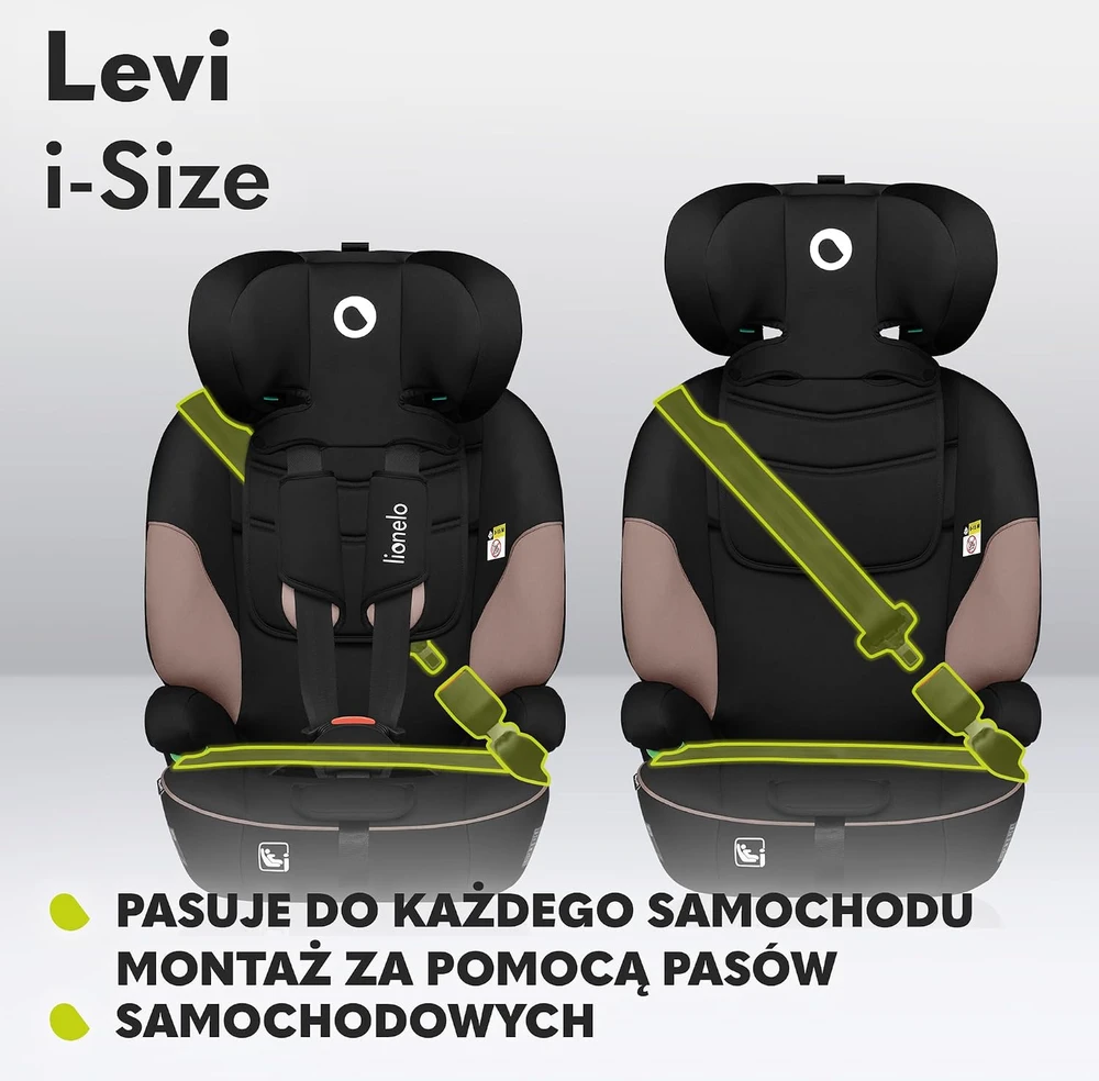 Lionelo automobilinė kėdutė Levi i-Size 76–150 cm, R129, smėlio spalvos LOLEVI ISIZE BEIGE LATTE