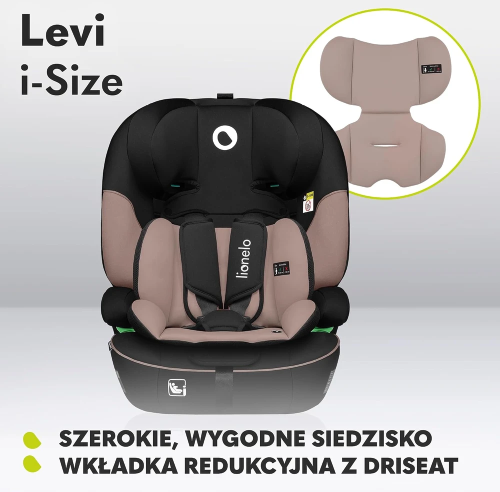 Lionelo automobilinė kėdutė Levi i-Size 76–150 cm, R129, smėlio spalvos LOLEVI ISIZE BEIGE LATTE