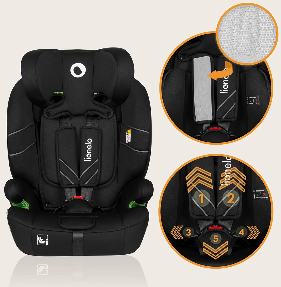 LIONELO Levi One i-Size juodos anglies automobilinė kėdutė