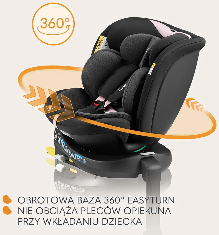Lionelo automobilinė kėdutė Navy i-Size 40–150 cm su ISOFIX ir 360° sukimu LO-NAVY I-SIZE Juodas Rožinis