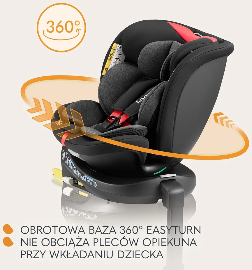 Lionelo automobilinė kėdutė Navy i-Size 40–150 cm, ISOFIX, 360° LO-NAVY I-SIZE Juodas Raudonas