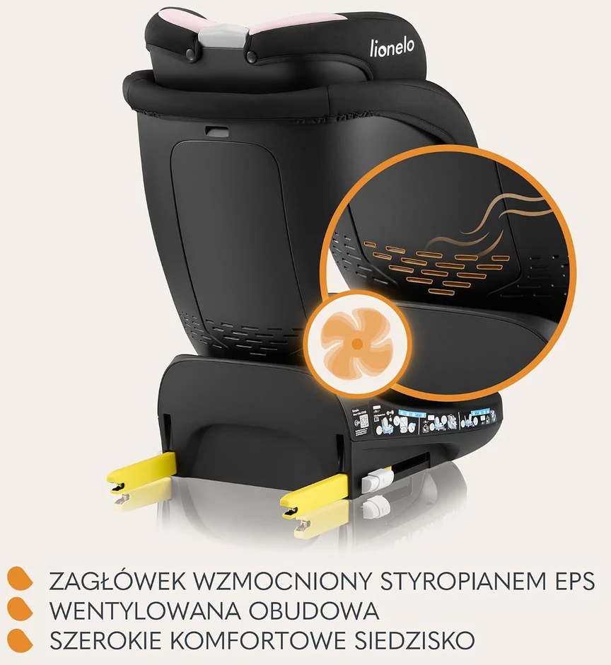 Lionelo automobilinė kėdutė Navy i-Size 40–150 cm su ISOFIX ir 360° sukimu LO-NAVY I-SIZE Juodas Rožinis