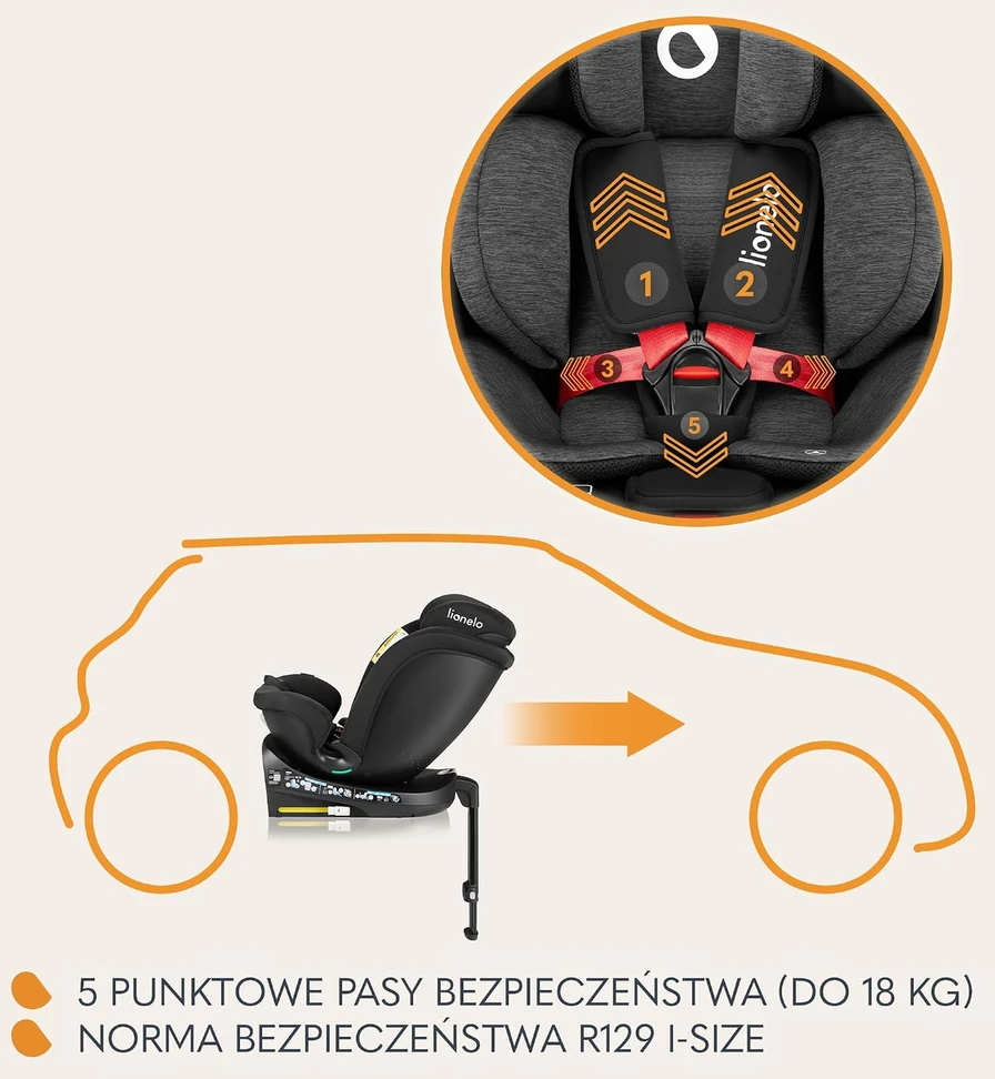 Lionelo automobilinė kėdutė Navy i-Size 40–150 cm, ISOFIX, 360° LO-NAVY I-SIZE Juodas Raudonas