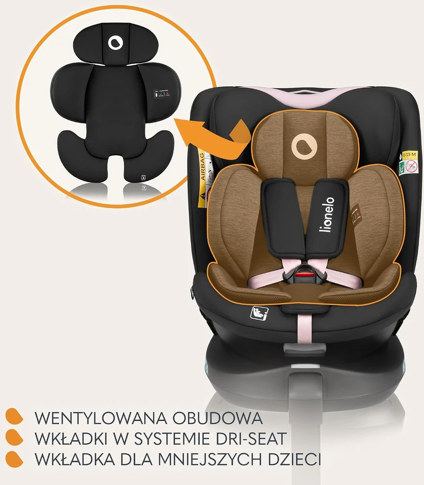 Lionelo automobilinė kėdutė Navy i-Size 40–150 cm su ISOFIX ir 360° sukimu LO-NAVY I-SIZE Juodas Rožinis